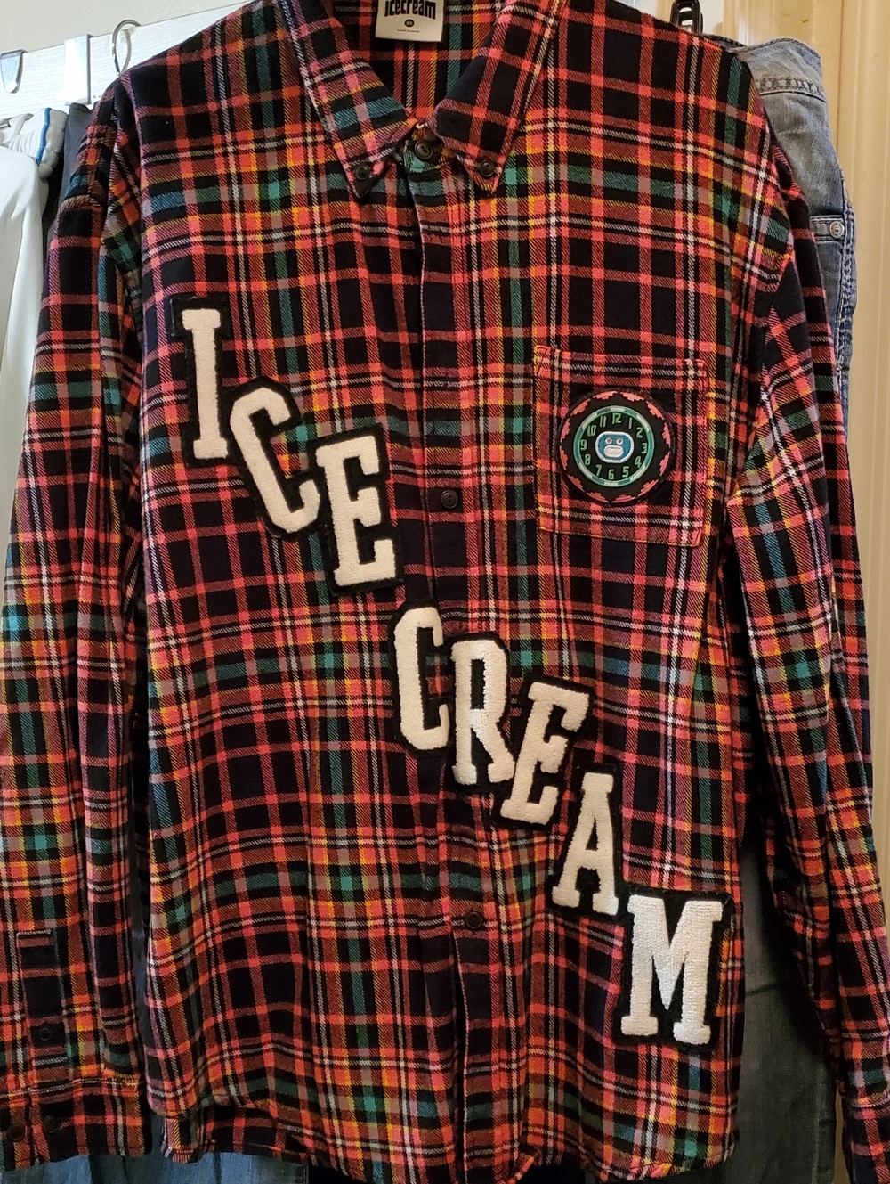 Icecream Multi Plaid Flannel Patchwork Button-Up Shirt